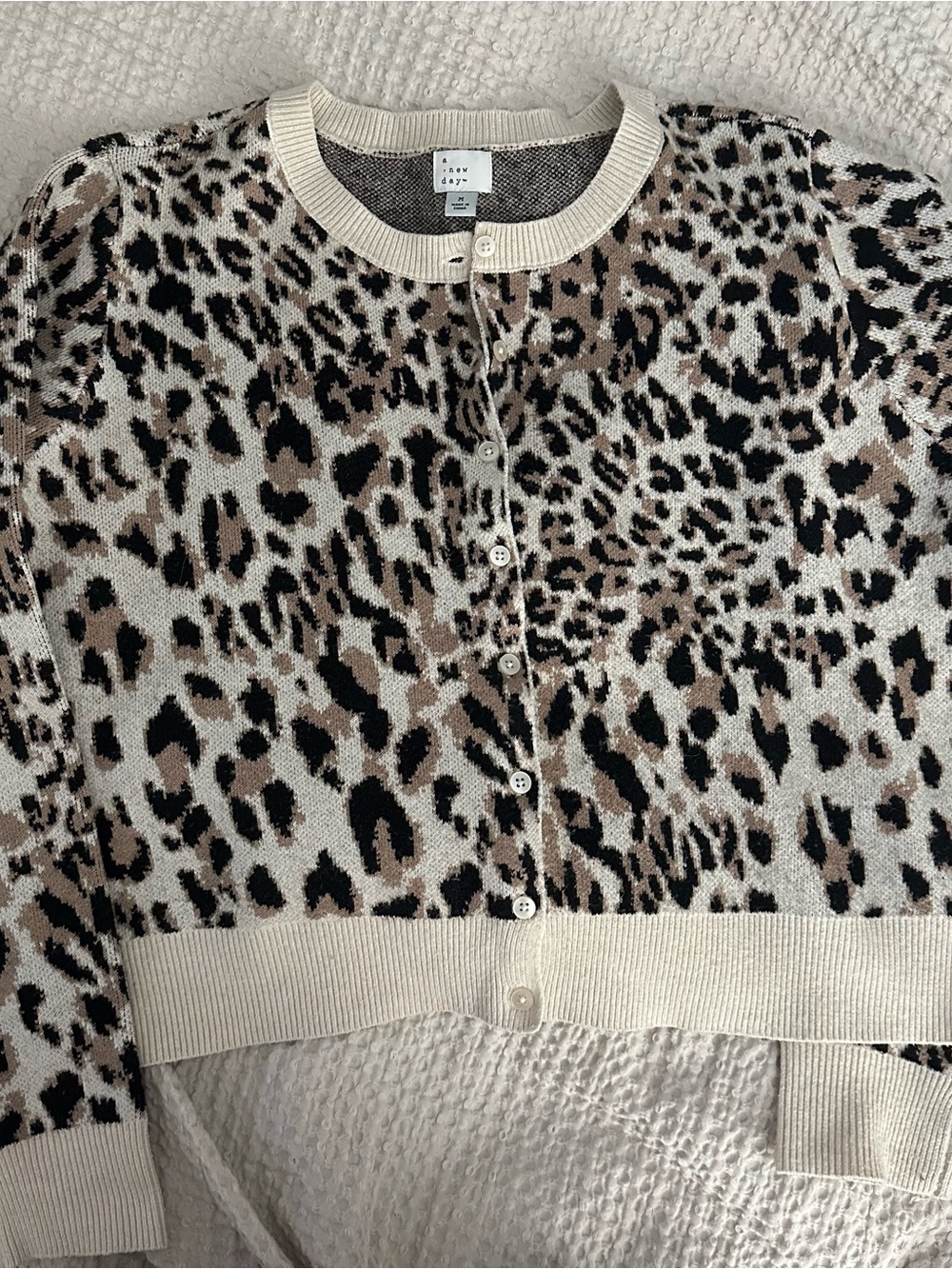 A new day cozy knit animal print leopard cheetah button up cardigan sweater